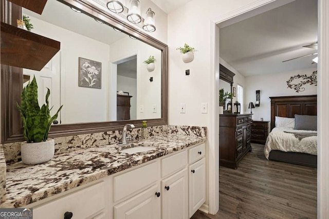 bathroom with wood finished floors and vanity