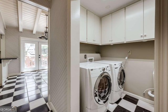 490 Mcwhorter Dr, Athens, GA 30606 - laundry room with washing machine and dryer, cabinet space, tile patterned floors, and french doors