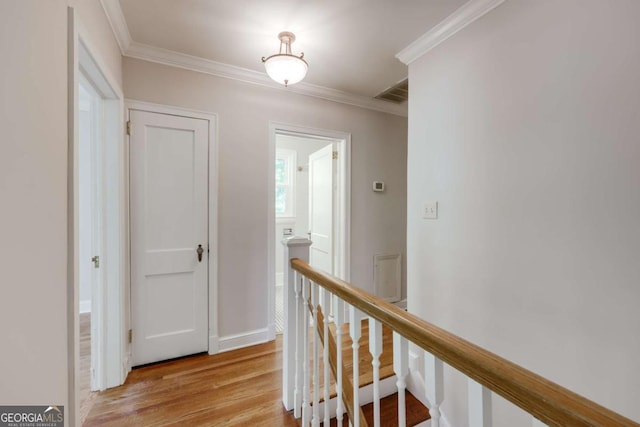 490 Mcwhorter Dr, Athens, GA 30606 - hall featuring an upstairs landing, light wood finished floors, and crown molding