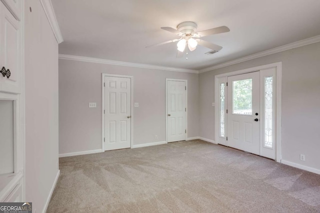 490 Mcwhorter Dr, Athens, GA 30606 - carpeted foyer entrance featuring ceiling fan and crown molding