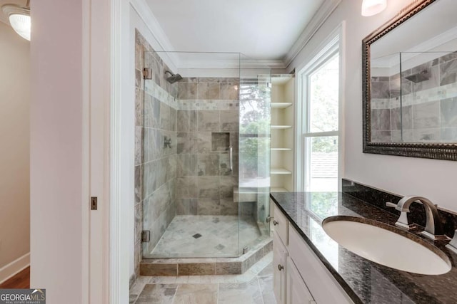 490 Mcwhorter Dr, Athens, GA 30606 - full bath with vanity, a shower stall, and ornamental molding
