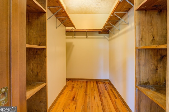 walk in closet with wood finished floors
