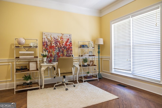 109 Trudie Ln, Macon, GA 31216 - home office with wood finished floors, ornamental molding, wainscoting, and a decorative wall