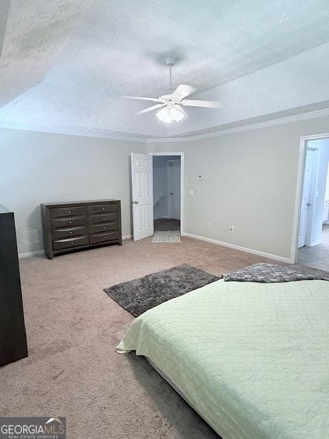 622 River Rock Cir, Jefferson, GA 30549 - bedroom with ornamental molding, baseboards, a textured ceiling, carpet, and ceiling fan