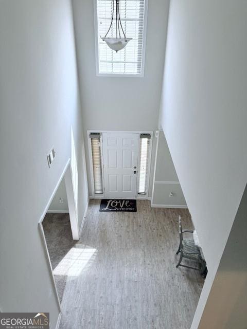 622 River Rock Cir, Jefferson, GA 30549 - foyer with baseboards, healthy amount of natural light, a high ceiling, and wood finished floors