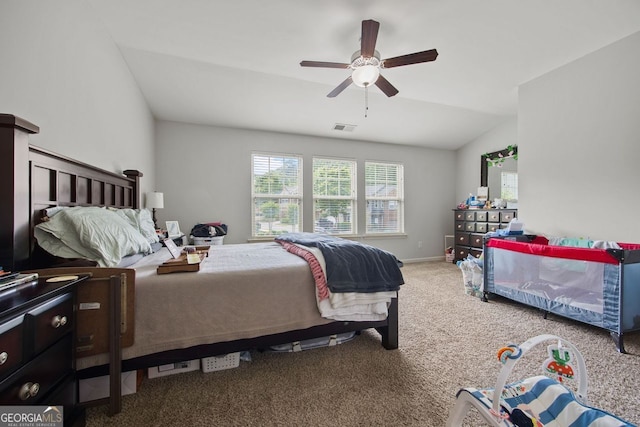3203 Cyrus Point Ln, Kennesaw, GA 30152 - carpeted bedroom featuring vaulted ceiling, ceiling fan, and baseboards