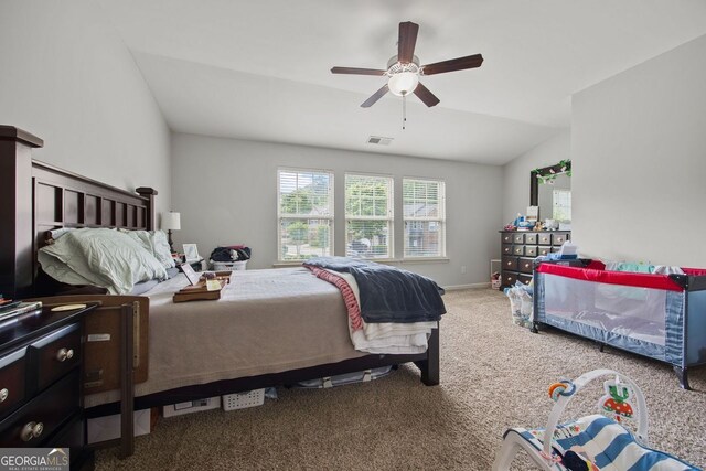 3203 Cyrus Point Ln, Kennesaw, GA 30152 - bedroom featuring carpet, ceiling fan, vaulted ceiling, and baseboards