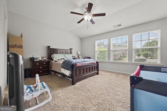 3203 Cyrus Point Ln, Kennesaw, GA 30152 - bedroom with lofted ceiling, carpet floors, baseboards, and ceiling fan