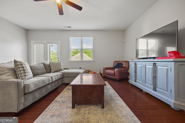 3203 Cyrus Point Ln, Kennesaw, GA 30152 - living area with dark wood-style flooring and a ceiling fan