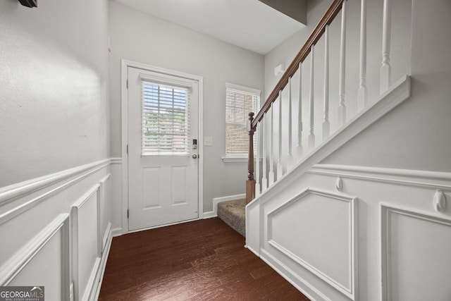 3203 Cyrus Point Ln, Kennesaw, GA 30152 - doorway featuring dark wood finished floors and stairs