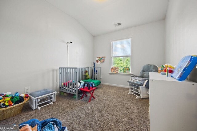 3203 Cyrus Point Ln, Kennesaw, GA 30152 - carpeted bedroom with lofted ceiling and baseboards