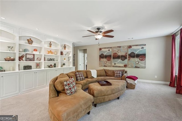 6565 Bentley Ridge Dr, Cumming, GA 30040 - living area featuring light colored carpet, ceiling fan, and recessed lighting
