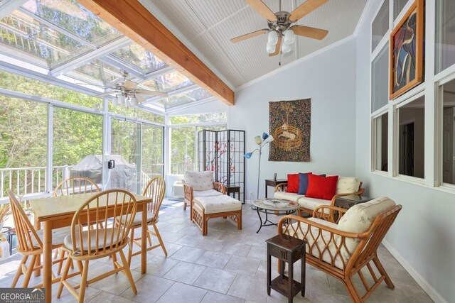 123 Heritage Pointe, Woodstock, GA 30189 - sunroom / solarium featuring a ceiling fan, lofted ceiling, and an outdoor hangout area