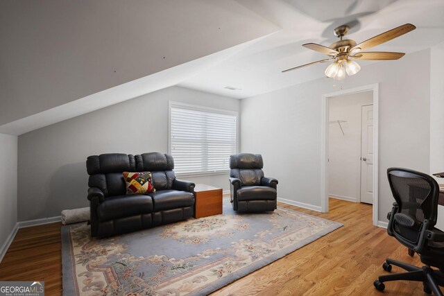 123 Heritage Pointe, Woodstock, GA 30189 - office area featuring wood finished floors, ceiling fan, and baseboards
