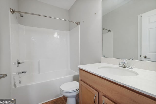 123 Heritage Pointe, Woodstock, GA 30189 - full bathroom featuring toilet, shower / bathtub combination, vanity, and wood finished floors