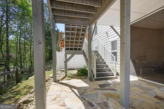 123 Heritage Pointe, Woodstock, GA 30189 - view of patio / terrace featuring stairway and fence