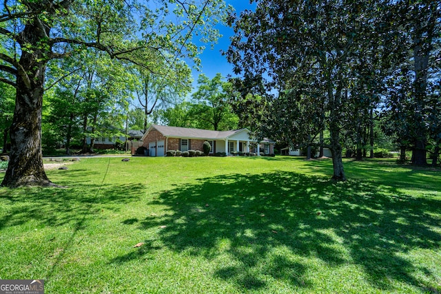 view of yard with a garage