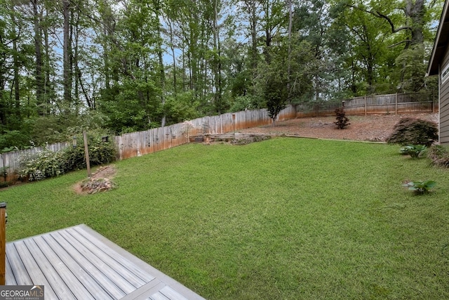 view of yard with a fenced backyard