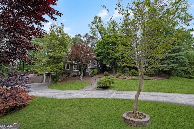 view of front of property with driveway and a front lawn