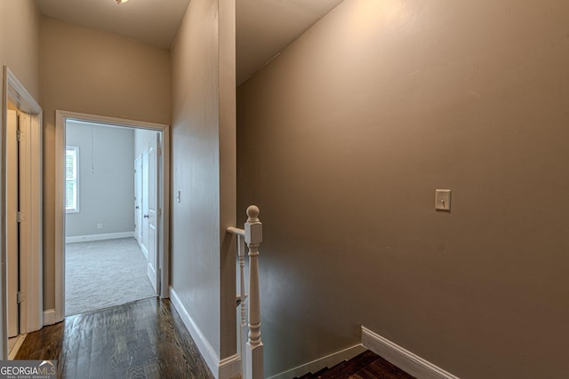 683 Pryor St SW Unit C, Atlanta, GA 30315 - hall featuring baseboards, dark wood-style flooring, and an upstairs landing