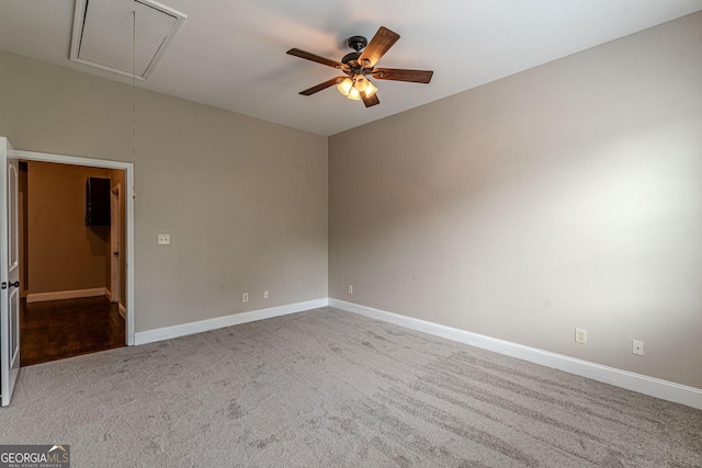 683 Pryor St SW Unit C, Atlanta, GA 30315 - empty room featuring attic access, baseboards, a ceiling fan, and carpet flooring