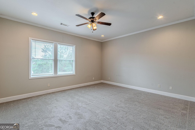 683 Pryor St SW Unit C, Atlanta, GA 30315 - carpeted spare room featuring baseboards, visible vents, recessed lighting, a ceiling fan, and crown molding