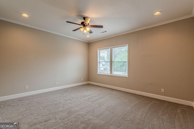 683 Pryor St SW Unit C, Atlanta, GA 30315 - carpeted spare room with a ceiling fan, crown molding, visible vents, and recessed lighting