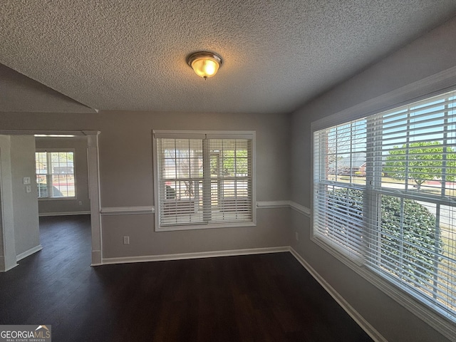 1365 Jubilee Ln, Mcdonough, GA 30253 - unfurnished room with plenty of natural light, a textured ceiling, and dark wood finished floors