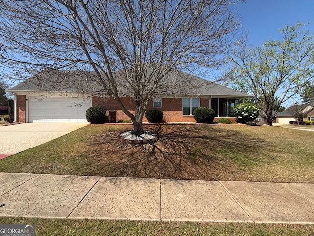 1365 Jubilee Ln, Mcdonough, GA 30253 - single story home with brick siding, an attached garage, a front yard, and concrete driveway