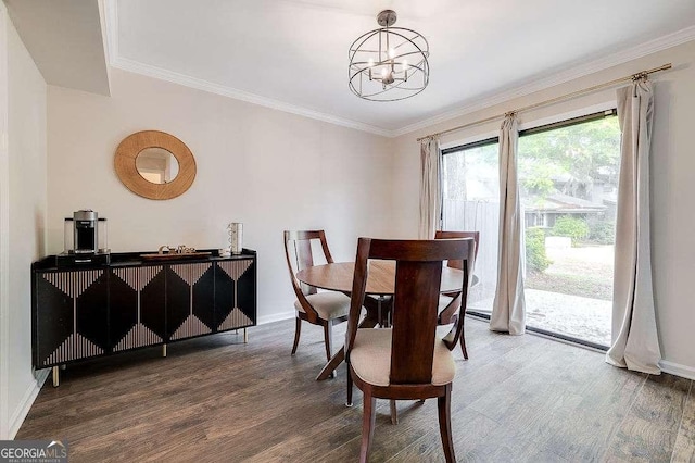 33 Hidden Lake Ct, Savannah, GA 31419 - dining room with wood finished floors, a chandelier, and crown molding