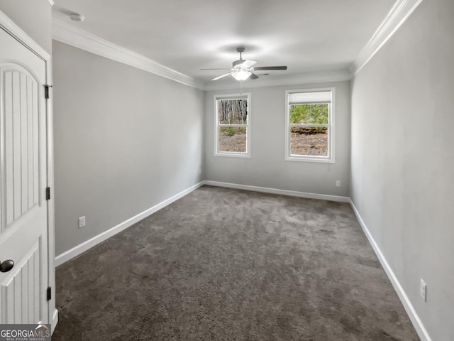 2470 Bridle Bridge Trl, Cumming, GA 30040 - unfurnished room with baseboards, carpet, ceiling fan, and crown molding