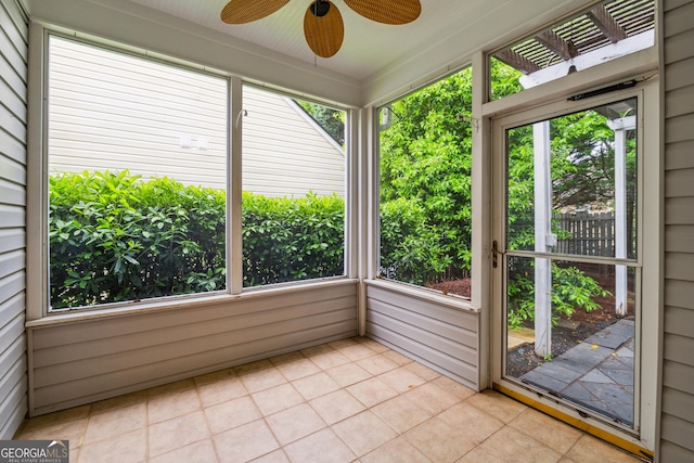 3911 Delfaire Trce, Cumming, GA 30040 - unfurnished sunroom with a ceiling fan and tile patterned flooring