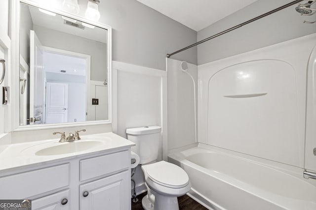 3911 Delfaire Trce, Cumming, GA 30040 - full bathroom with vanity, toilet, tub / shower combination, and wood finished floors