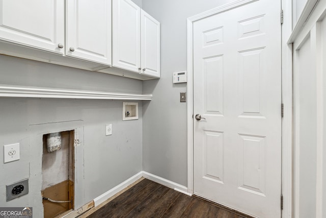 3911 Delfaire Trce, Cumming, GA 30040 - laundry area with electric dryer hookup, cabinet space, dark wood-style flooring, baseboards, and washer hookup