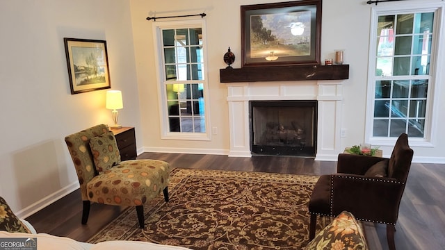 181 Bagley Rd, Eatonton, GA 31024 - living area featuring baseboards, wood finished floors, a fireplace, and plenty of natural light