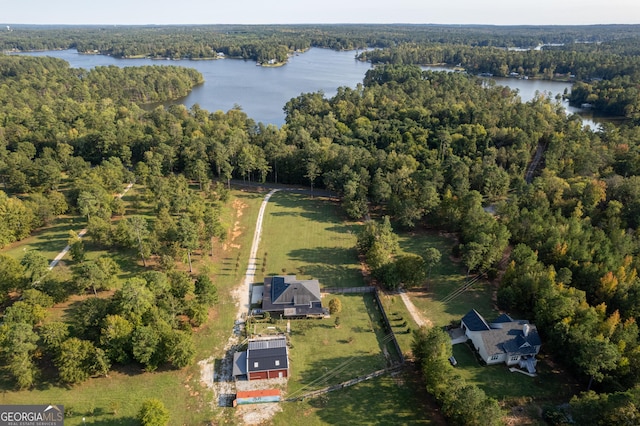 181 Bagley Rd, Eatonton, GA 31024 - drone / aerial view with a wooded view and a water view