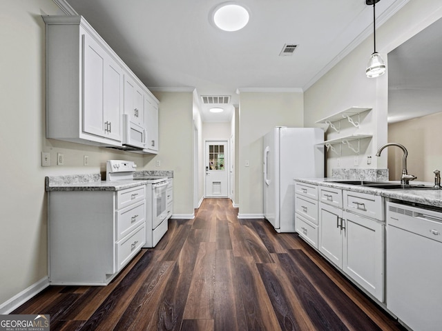 181 Bagley Rd, Eatonton, GA 31024 - kitchen with open shelves, visible vents, a sink, and white appliances