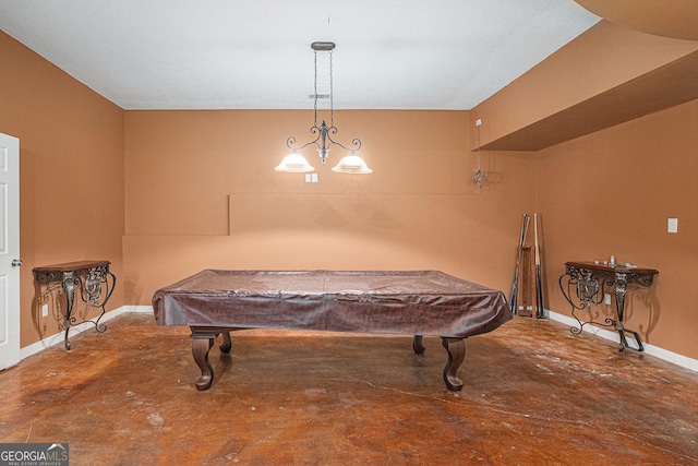game room with concrete floors, baseboards, and billiards