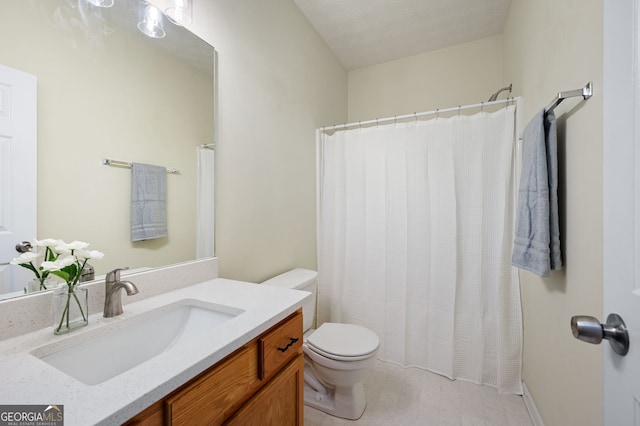 548 W Oaks Dr, Woodstock, GA 30188 - bathroom with toilet, vanity, and curtained shower