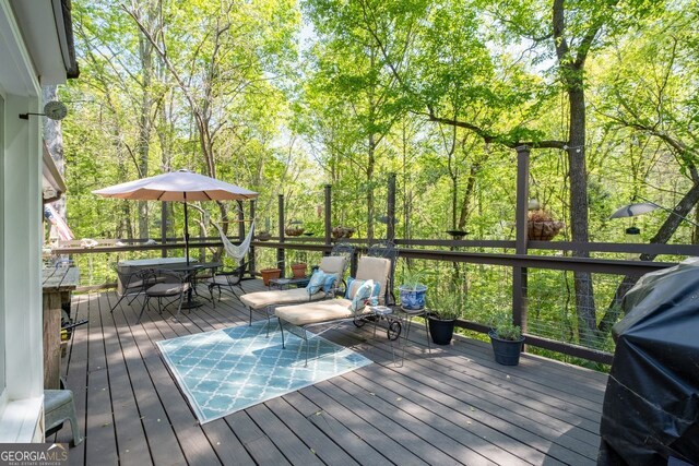 511 Oakdale Rd, Canton, GA 30114 - wooden terrace featuring outdoor dining area and grilling area