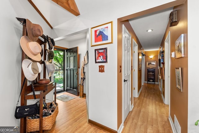 511 Oakdale Rd, Canton, GA 30114 - hallway featuring baseboards, light wood finished floors, and visible vents