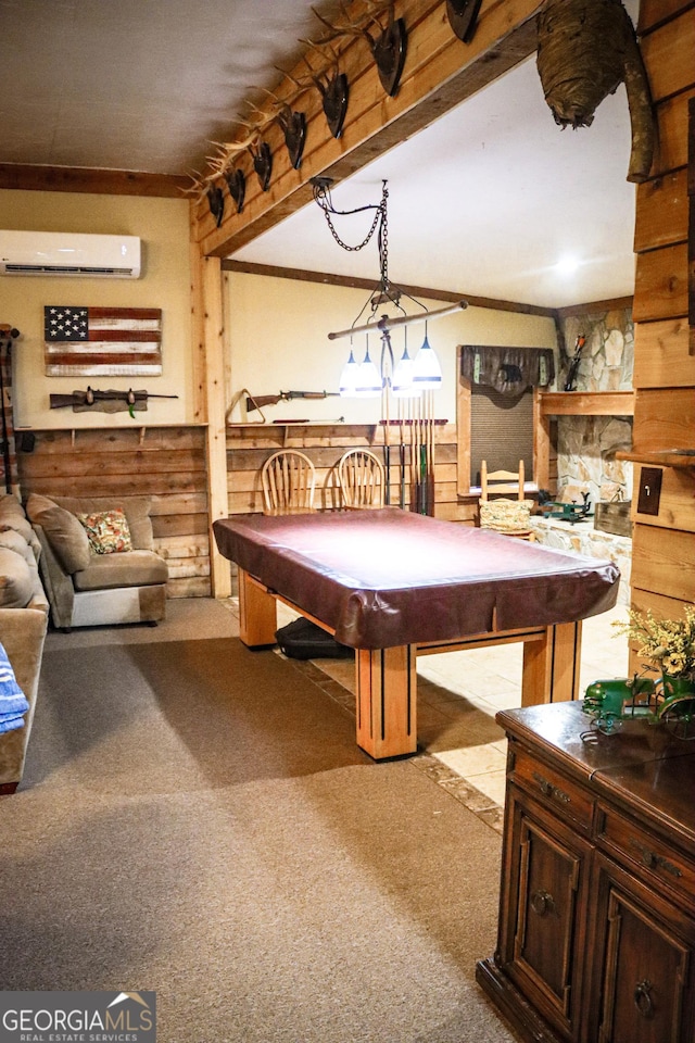 5524 Hooker Branch Rd, Millen, GA 30442 - game room with billiards, carpet, and a wall mounted air conditioner
