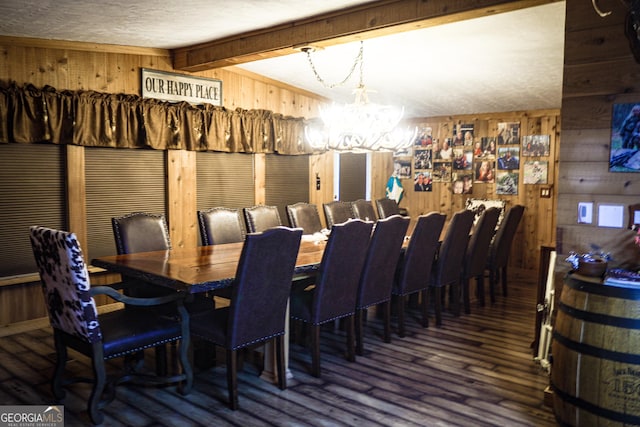 5524 Hooker Branch Rd, Millen, GA 30442 - dining area with wooden walls, a chandelier, and wood finished floors