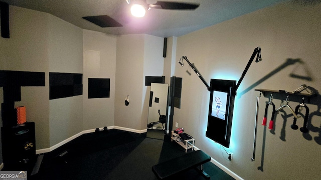 3097 Trinity Grove Dr, Dacula, GA 30019 - exercise area with a ceiling fan and baseboards