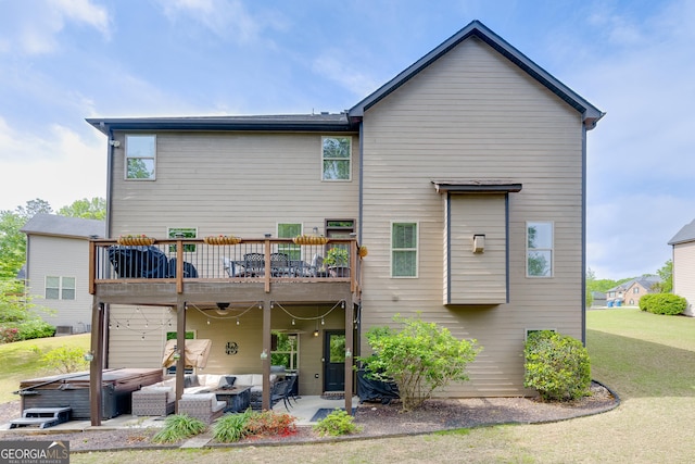 3097 Trinity Grove Dr, Dacula, GA 30019 - rear view of property featuring a patio, a deck, an outdoor hangout area, and a hot tub