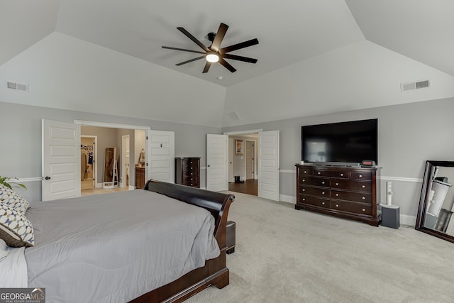 3097 Trinity Grove Dr, Dacula, GA 30019 - carpeted bedroom with lofted ceiling, visible vents, a ceiling fan, and baseboards