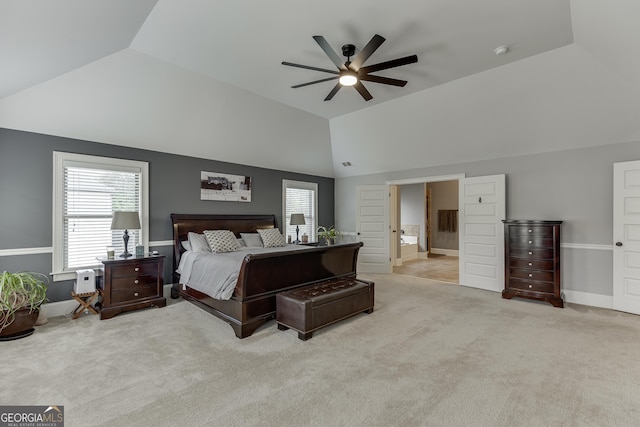 3097 Trinity Grove Dr, Dacula, GA 30019 - carpeted bedroom featuring a ceiling fan, lofted ceiling, and baseboards