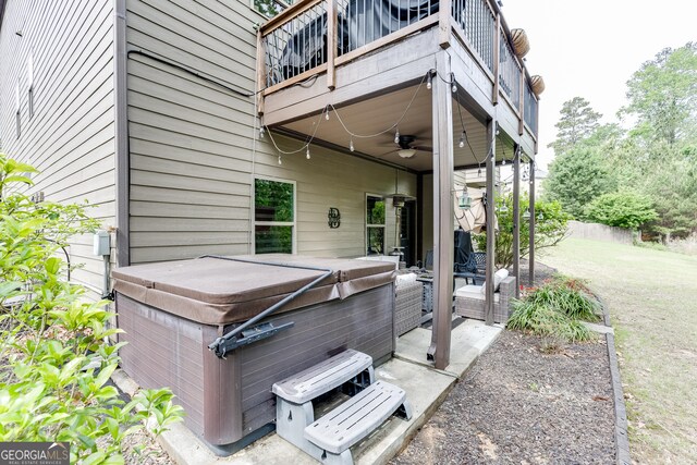 3097 Trinity Grove Dr, Dacula, GA 30019 - exterior space with a ceiling fan, a balcony, and a hot tub