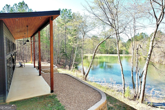 exterior space featuring a water view