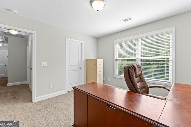 517 Lago Ct, Lagrange, GA 30241 - office area featuring baseboards, visible vents, and light colored carpet